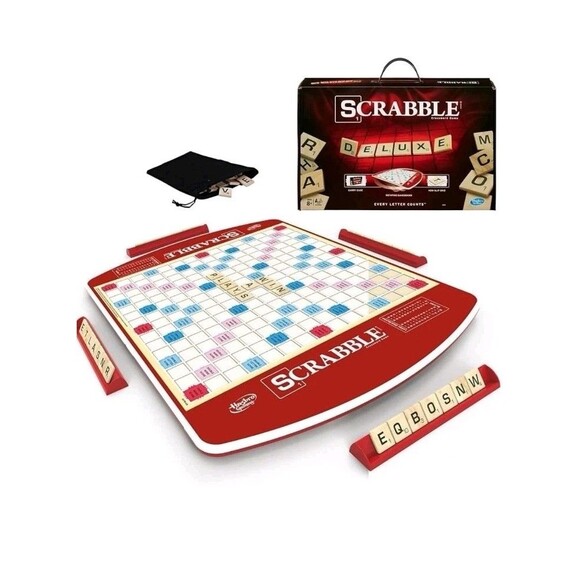 Hasbro Scrabble Game Deluxe Edition Board Game Rotating Carry Case New Open Box - Picture 11 of 11